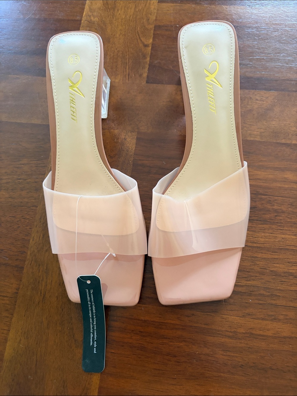 Square-Toe Pink Slide Mules with Clear Strap